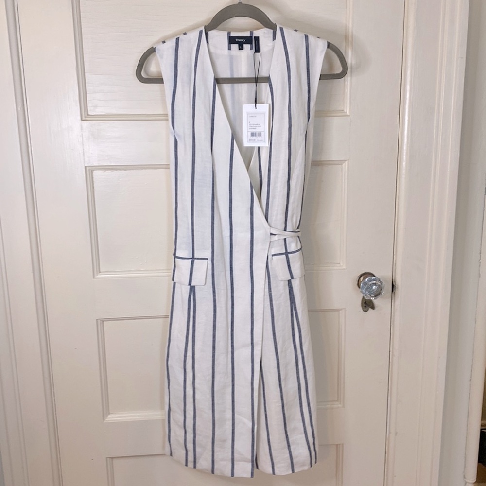 NWT Theory Livwilth Stripe Linen Wrap Dress